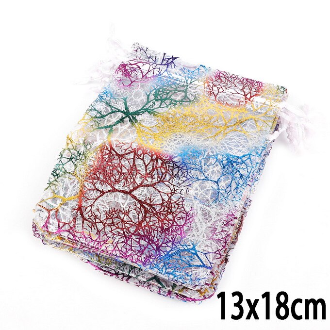 Hurtownie 10 sztuk 50 sztuk wykwintne koral projekt sznurkiem torby z organzy biały niebieski torby do pakowania torby na prezenty ślubne biżuteria woreczki: White  13x18cm / 10pcs