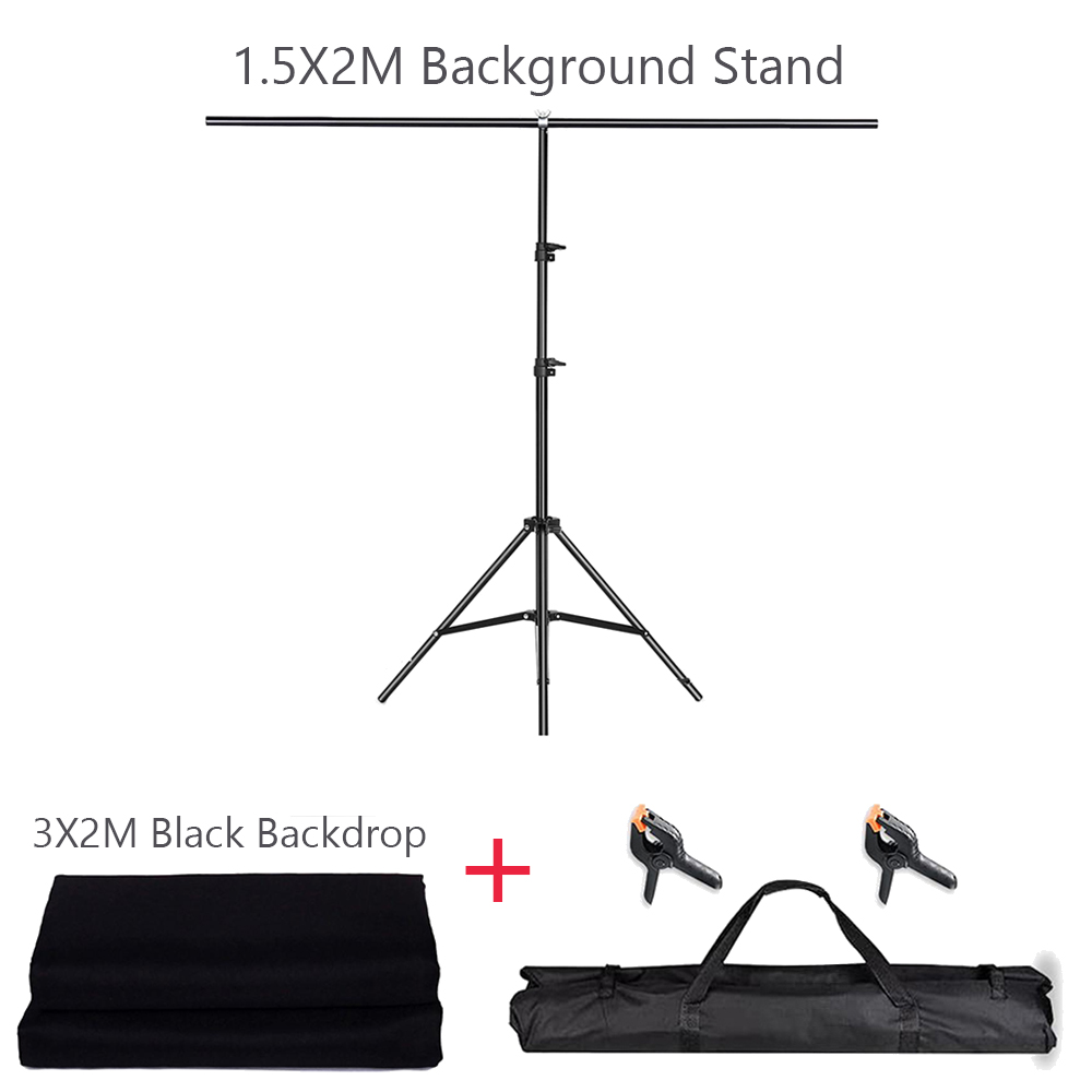 Beiyang T-Vorm Foto Achtergrond Stand Met Zwarte Mousseline Achtergrond Voor Photo Studio: T3 KIT