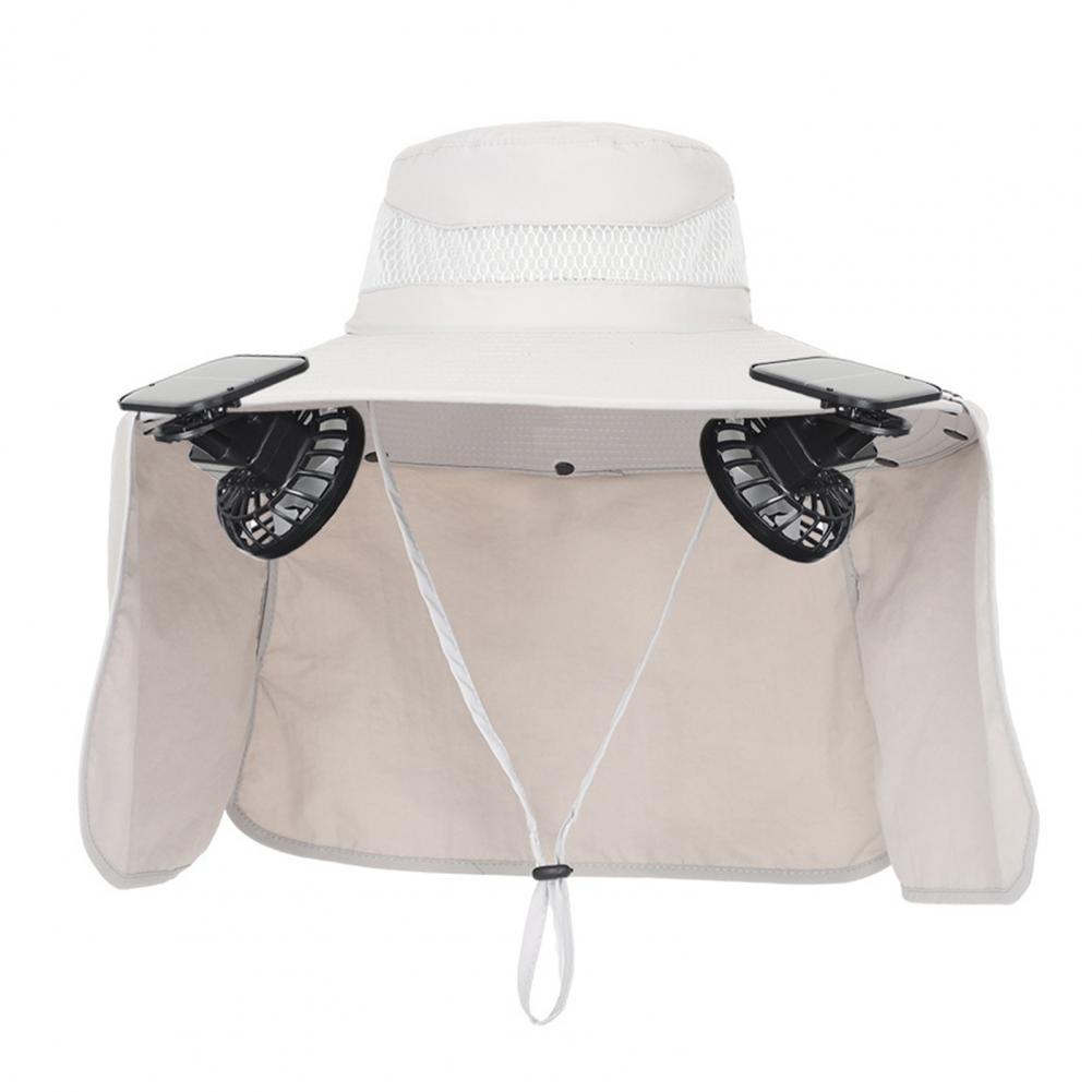 Solarbetriebener Lüfterhut, atmungsaktiver Solar--Lüfterhut mit UPF 50, UV-Schutz, 2 Solarventilatoren für Männer, Eimerkappe mit breiter Krempe für Höhle Außenbereich: Weiß