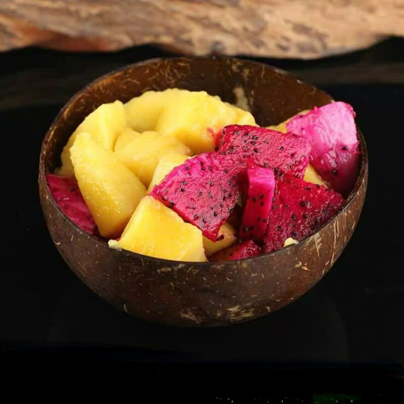 Cuenco de cáscara de coco de 12-15cm, Bol de madera Natural para batidos, postres, ensaladas y frutas, juego de vajilla para el hogar