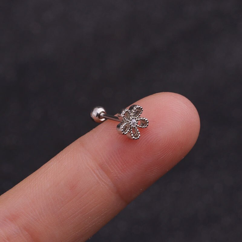 1Pc Goud Zilver Kleur Rvs Oor Kraakbeen Helix Schroef Terug Earring Stud Cz Tragus Roek Conch Piercing Sieraden: silver  style 05