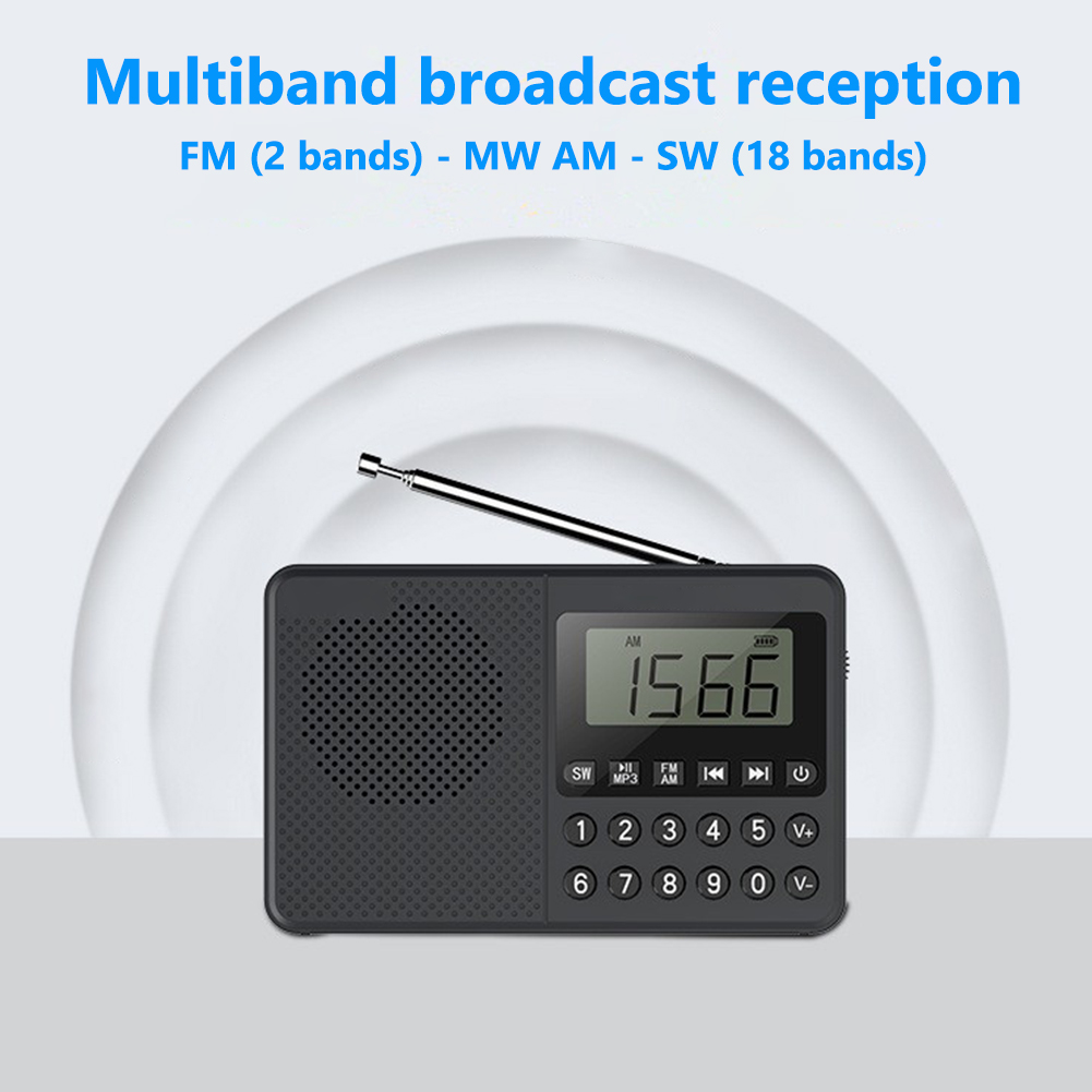 Rádio portátil fm/am/sw, antena dupla, banda completa, mp3, alto-falante, display digital led, 2.1 canais, suporte usb stick/cartão tf