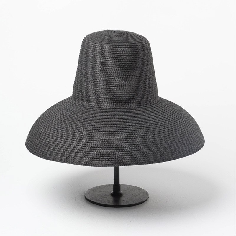 Kvinnor floppy lampa solhatt röd svart beige bred kant solskydd sommar strandhatt hög topp vikbar stråhatt anti-uv resehatt: Svart