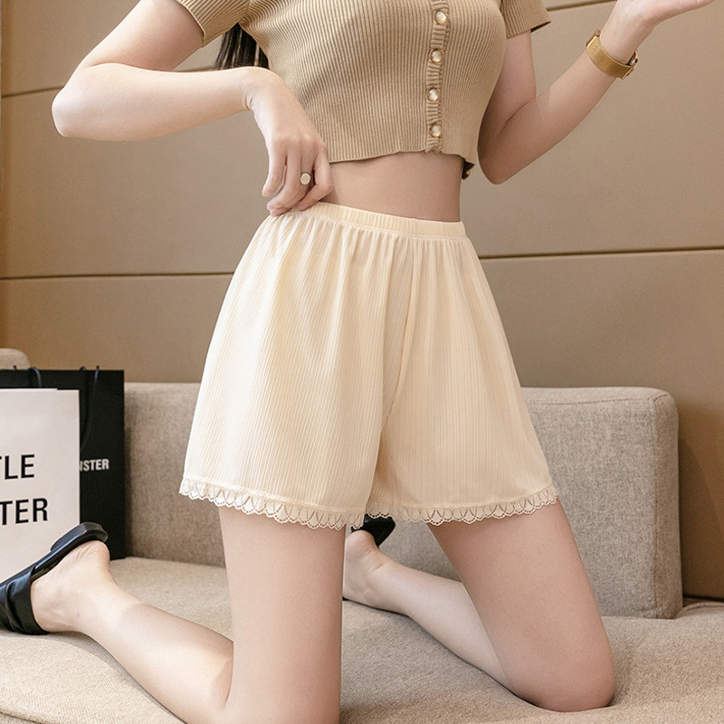 Loose ice safety pants women's anti light wear thin bottomed shorts lace high waist safety pants: Skin / 40-62 kg wearable