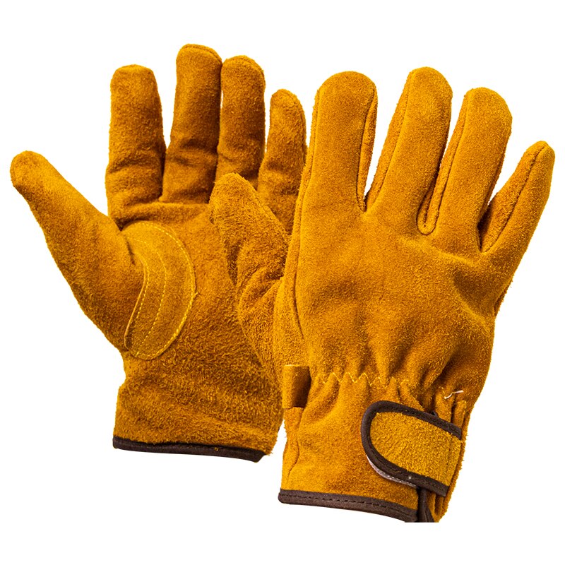 1 paar Leder Feuerfeste Handschuhe Gelb dauerhaft Anti-Wärmedämmung Arbeit Sicherheit Handschuhe Für Camping Schweißen Metall Hand Werkzeuge
