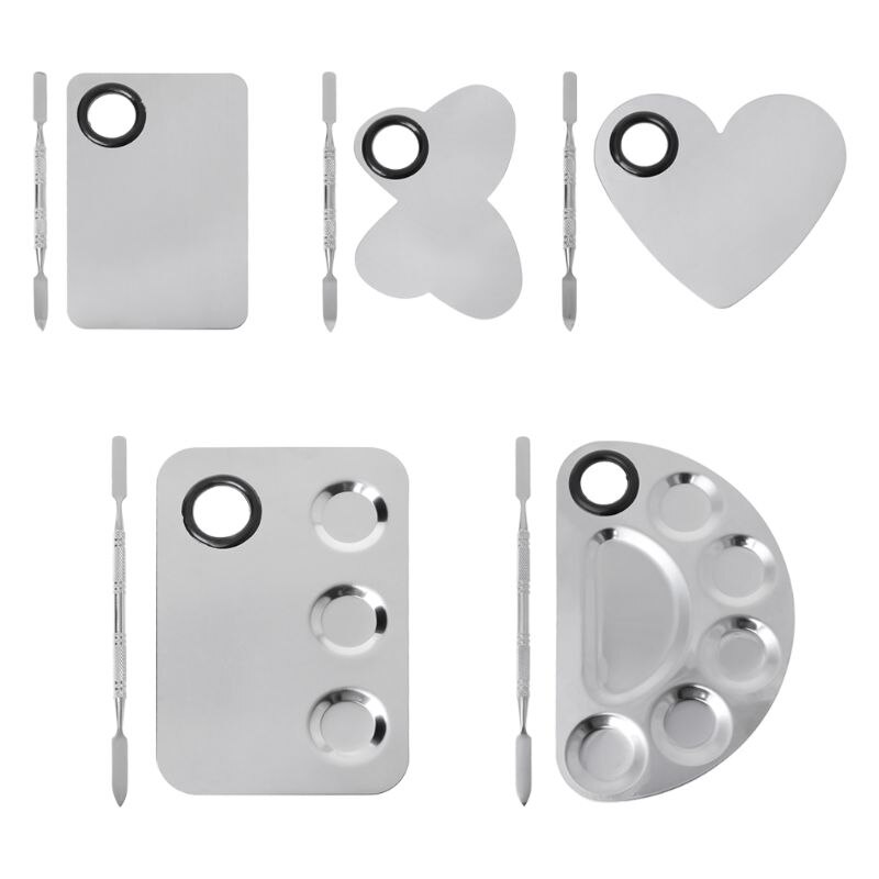 Roestvrij Staal Verf Palet Lade Mengstaaf Spatel Set Voor Nail Art Supply Schoolbenodigdheden Aquarel Olieverf Make-Up