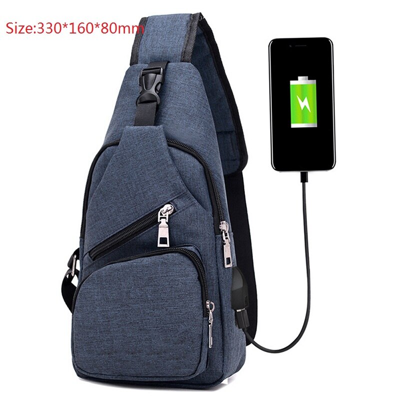 Male Leisure Sling Chest Pack Crossbody Bags for Men Messenger Canvas USB Charging Leather Men's Bags Handbag Shoulder Bags: dark bule