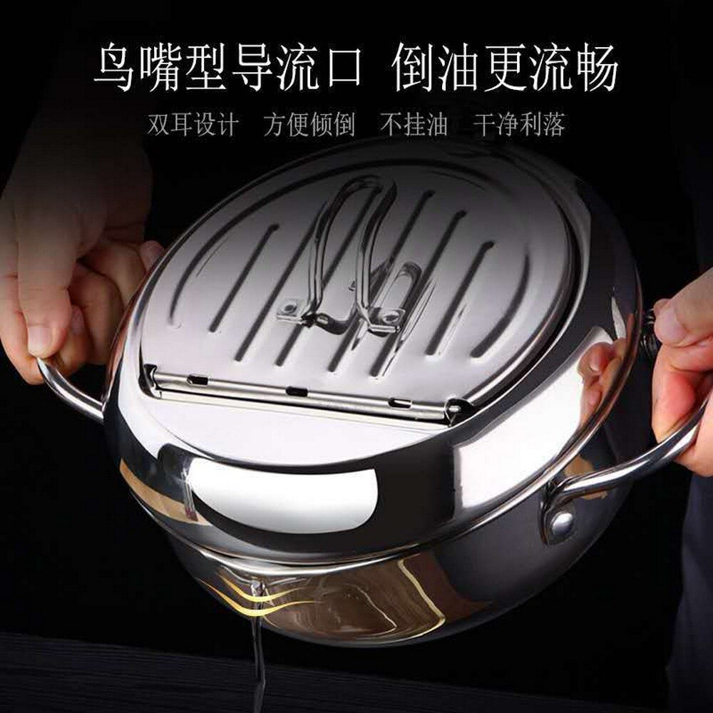 Olla para freír con termómetro y tapa de acero inoxidable, olla para freír pollo frito, utensilios de cocina