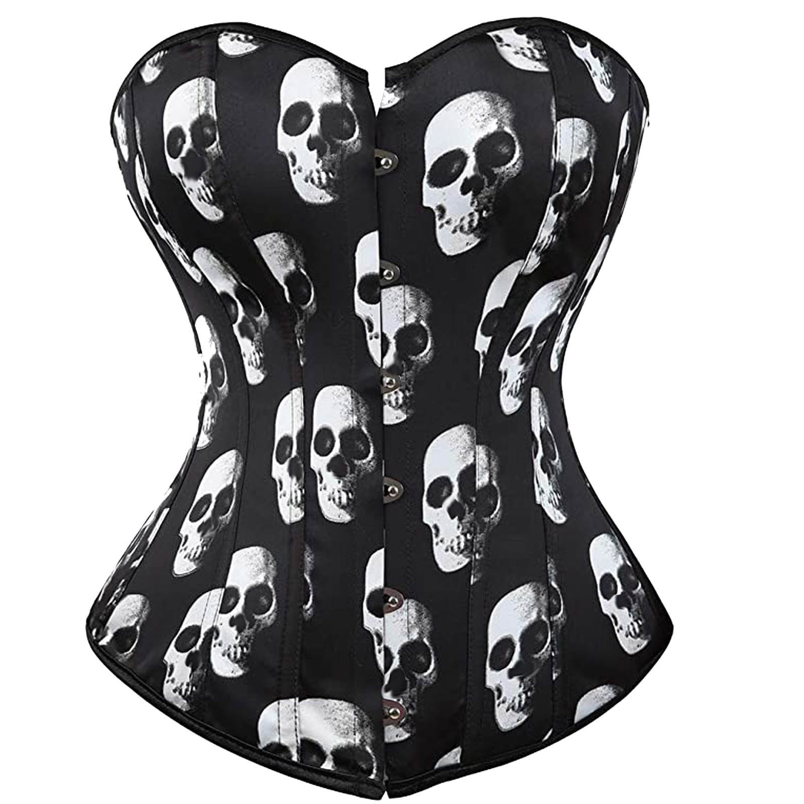 Corset Top Bustier Satin Skull Print Plus Size Boned Posture Corset Shapewear Outfit Sexy Push Up Slimming Corset