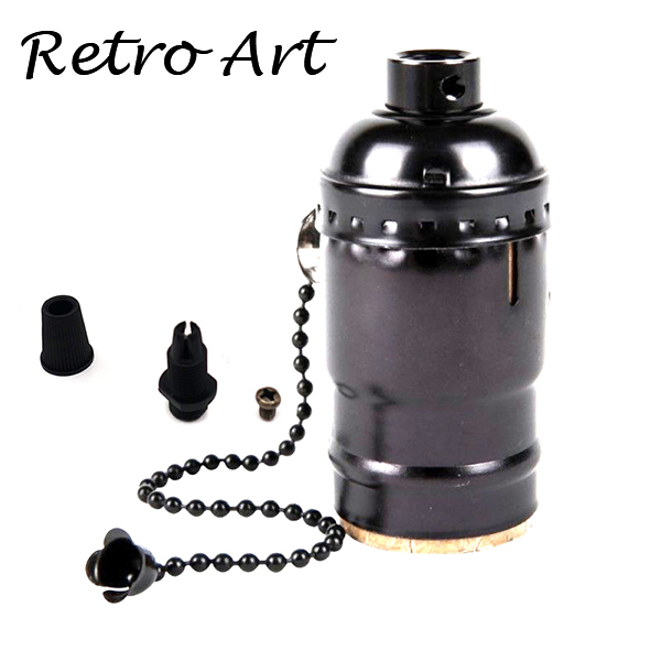 Loft Vintage Retro Licht Socket Antieke Metalen Lamphouder met rits schakelaar E27/E26: Pearl Black / E27