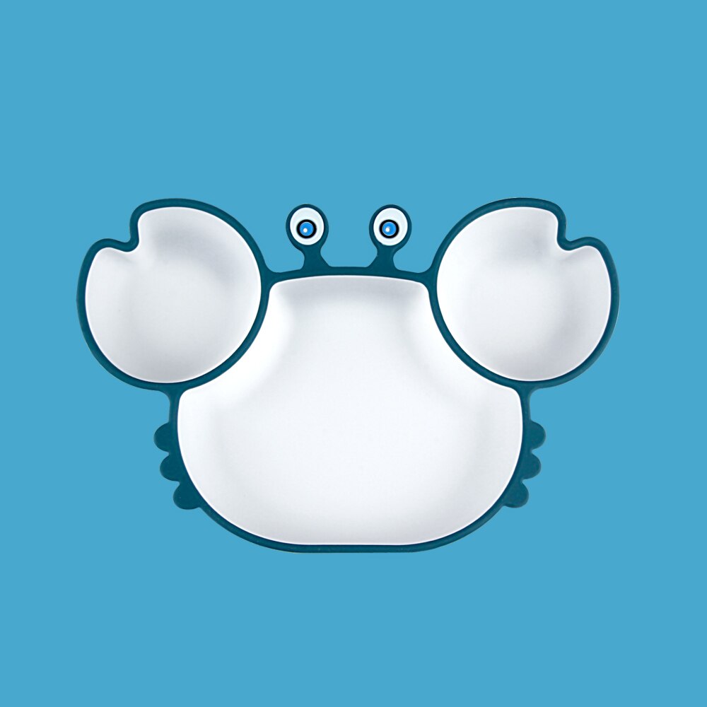 Crab Suction Cup Plate Dispensing Silicone Baby Dishes Set Children's Spoon Compartment Kids Tableware Feeding Kit Food Bowl: B Plate