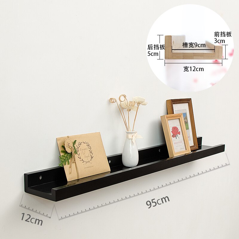 Pure solid wood one-word partition oak wall rack wall hanging living room TV wall shelf bedroom wall board: Large black