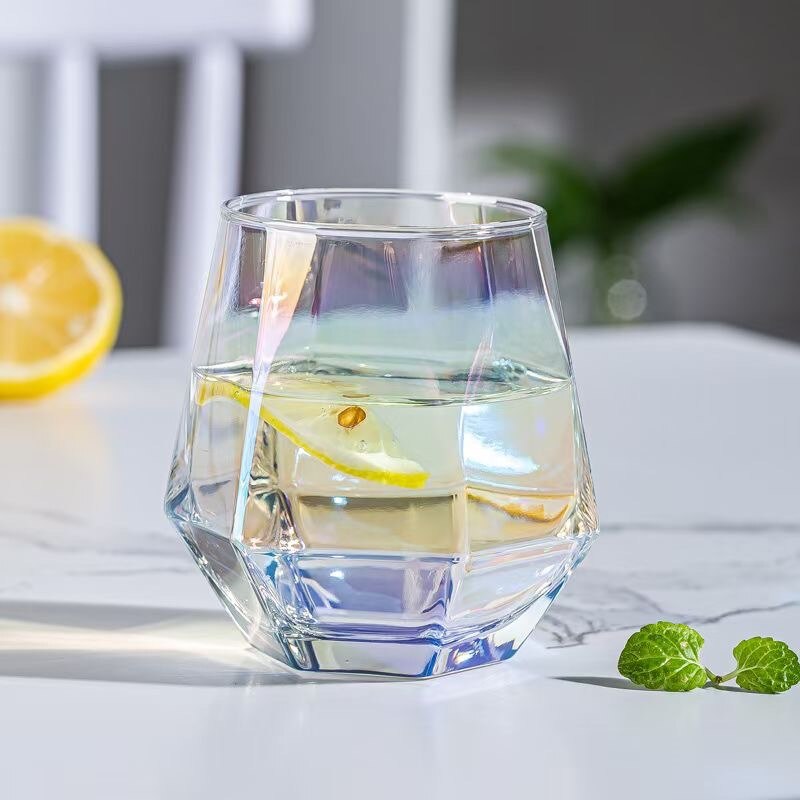 1PCS Glass Hexagonal Geometric Drinking Glass Water Glass Wine Glass Cup Reusable Transparent Juice Beer Glass Whiskey Glass: 1PCS colorful cup