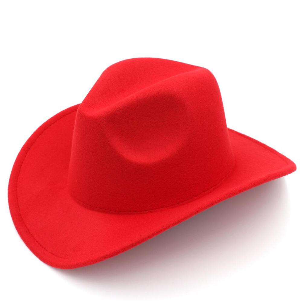 LUCKYLIANJI Trilby Wool Felt Fedora Cowboy Hat Solid Color Western Bull Jazz Sun Chapeau Caps For Men Women (One Size:57cm): Red