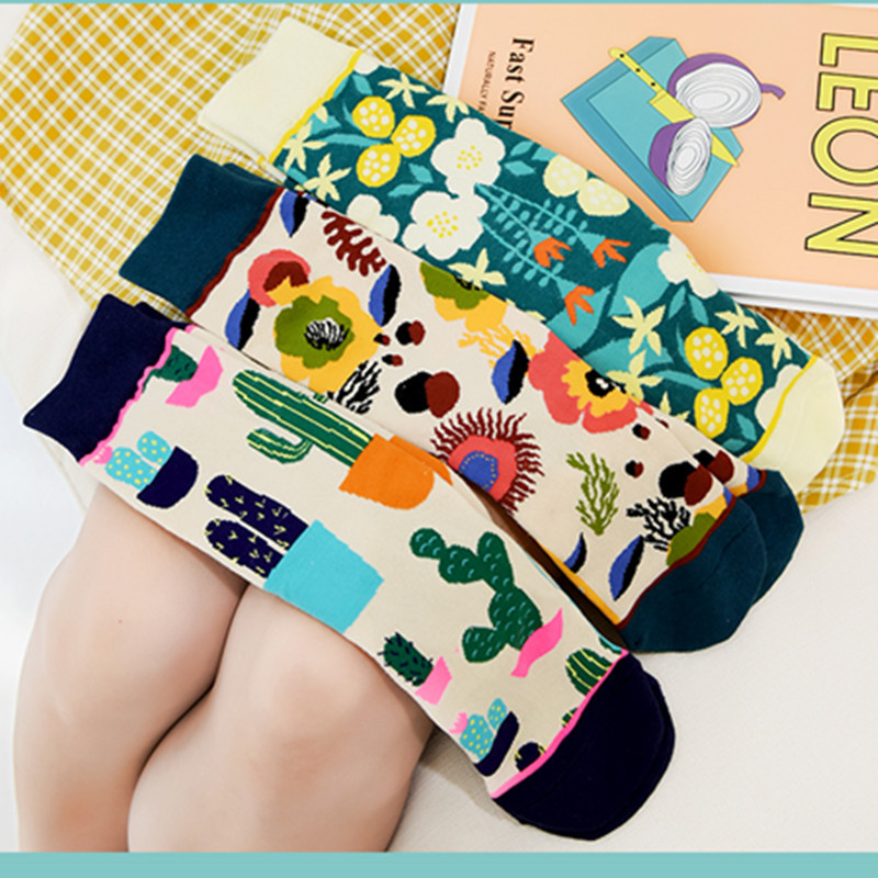 Söta damsockor tecknade djurmat fruktsockor kawaii roliga trendiga strumpor glada harajuku casual strumpor höst vårstrumpor