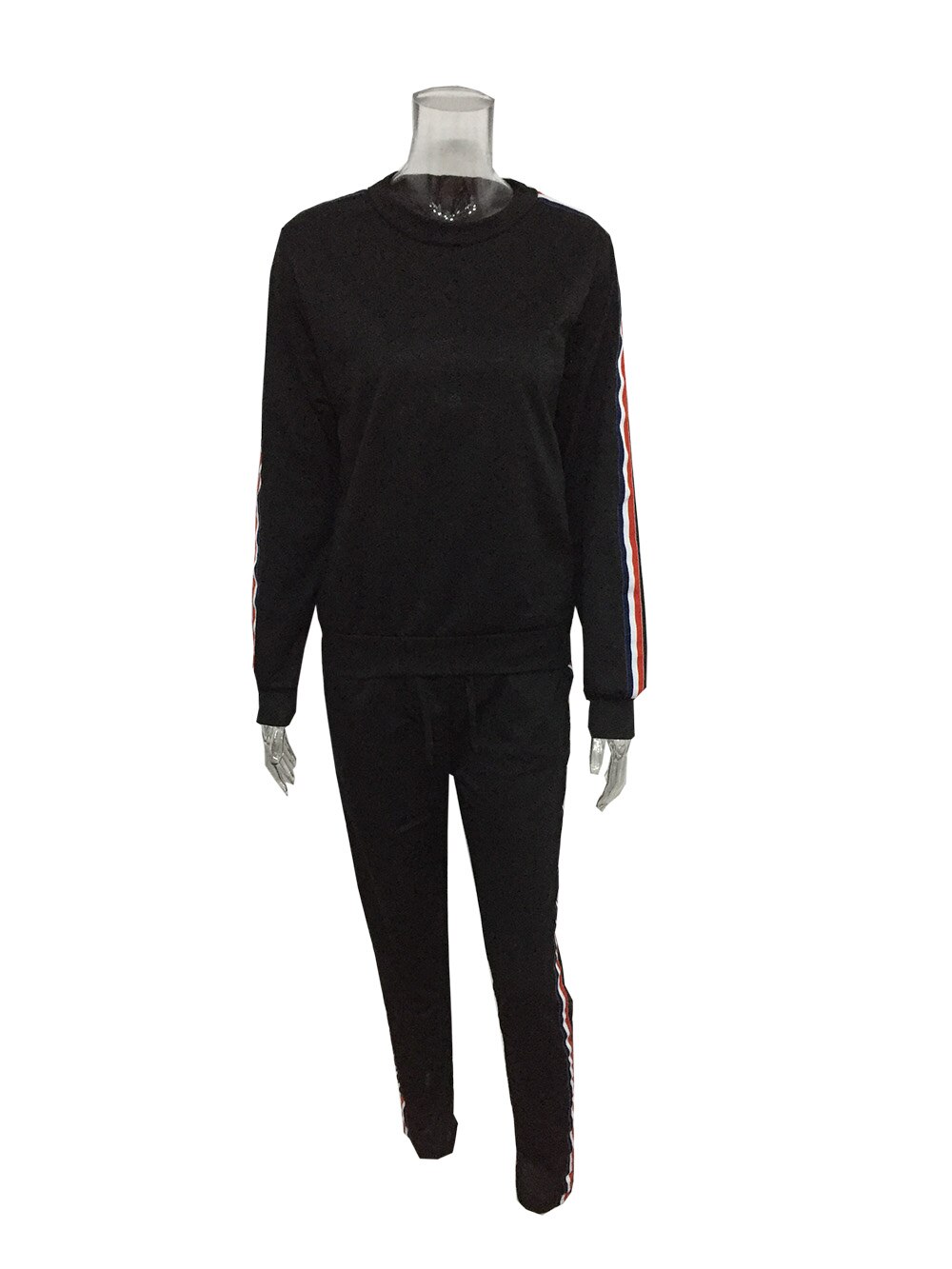 Gestreepte Solid Mode Pak Set Vrouwen Trainingspak Tweedelige Sport Stijl Outfit Jogging Sweater Fitness Lounge Sportwear: Black / XL