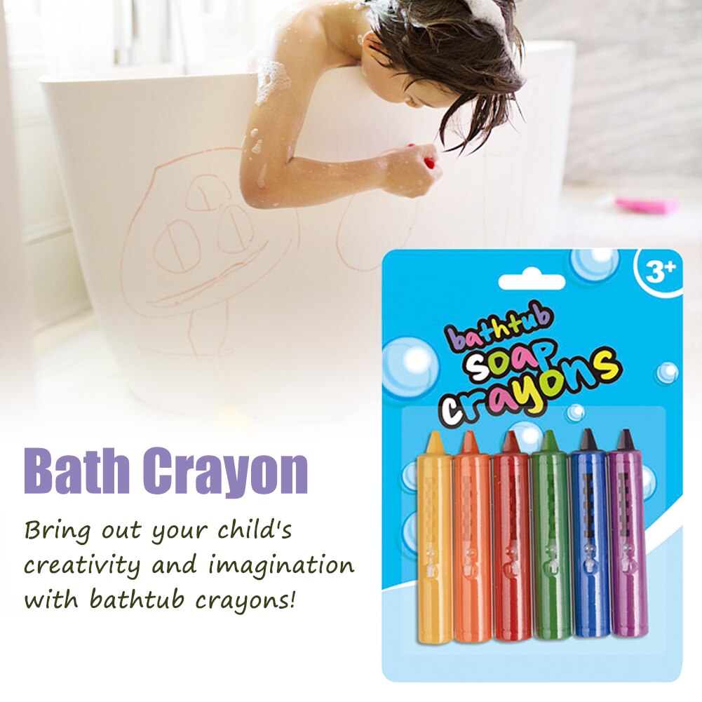6 stk vaskbar badetid farveblyant sæt tegning vægmaleri let ren sjov leg sikkerhed børn legetøj plast justerbar længde