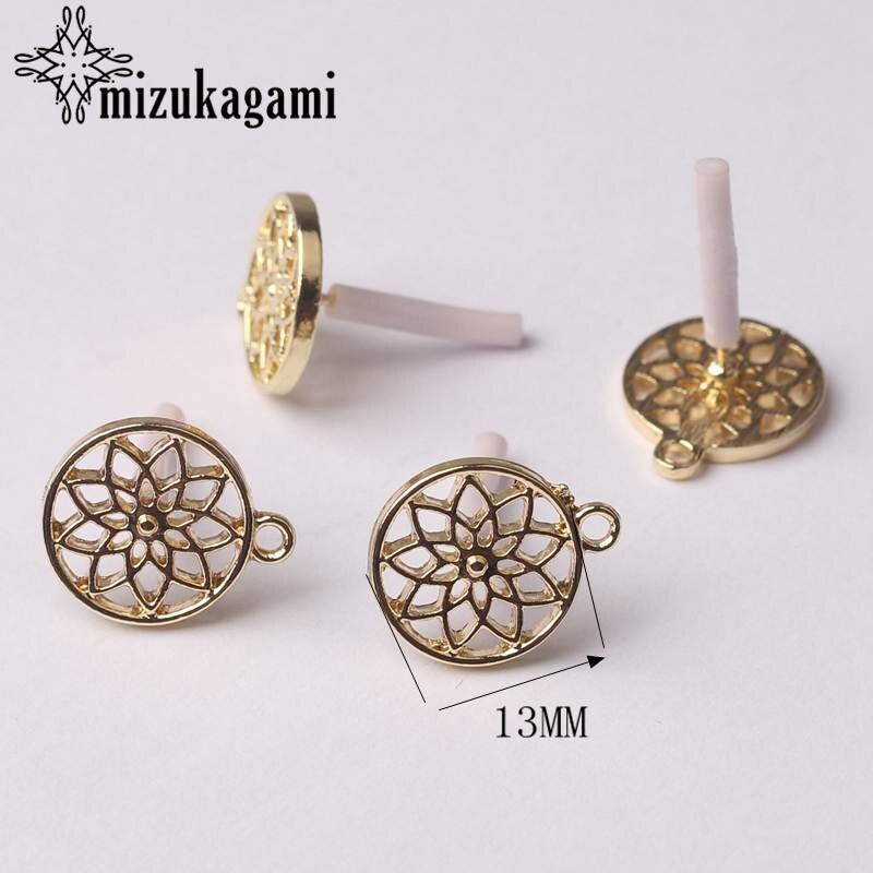 Zink-legierung Goldene Runde Blumen Basis Ohrringe Stecker Charms 6 teile/los DIY Ohrringe Schmuck Machen Zubehör: Golden