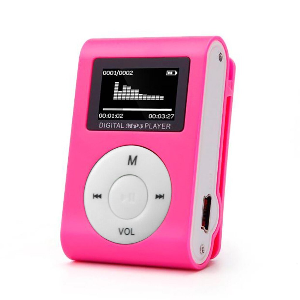 2019 nuovo Mini USB Clip MP3 Lettore Dello Schermo A CRISTALLI LIQUIDI di Sostegno 32GB Micro SD Carta di TF di Sostegno Inglese Cinese # t2: Hot Pink