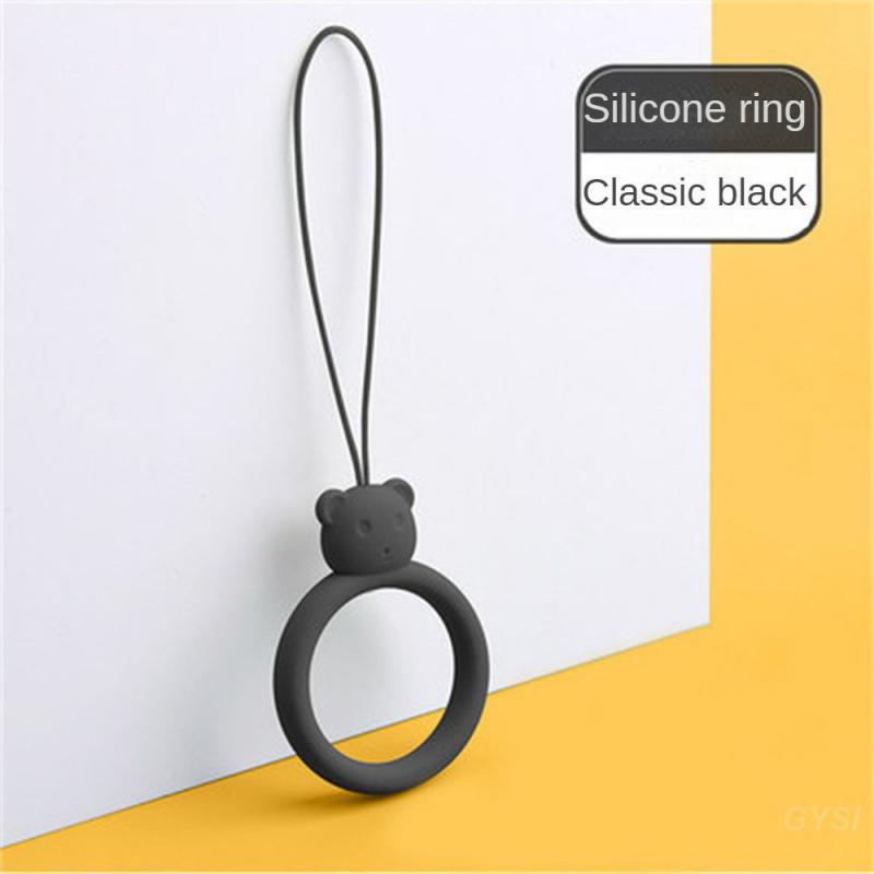 Ring Key Chain Soft Portable Lanyard Cartoon Smooth Comfortable Liquid Cute Silica Gel Elastic Pendant Multifunction Little Bear: black