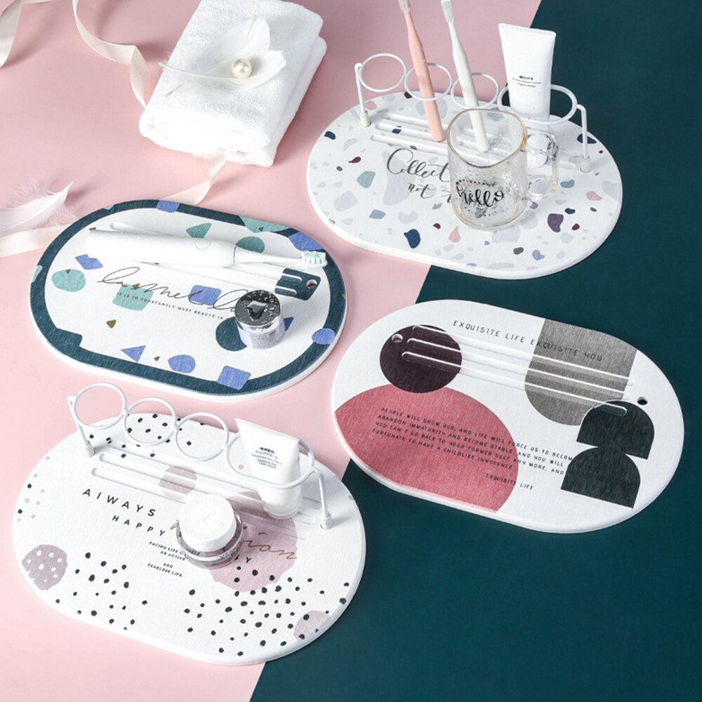 Diatom-soporte para cepillo de dientes eléctrico, estantería impermeable de diatomita para baño, almohadilla absorbente