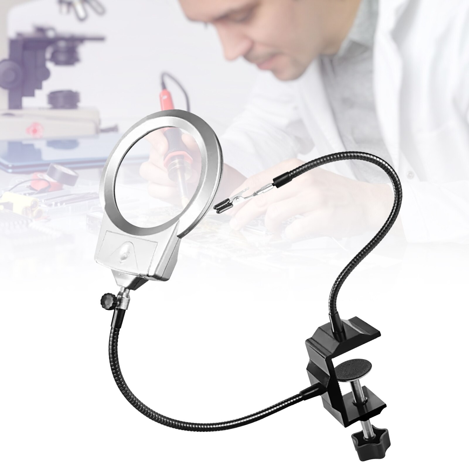 LED 4X/6X Magnifier Vise Table Clamp Soldering Helping Hand Soldering Station USB Flexible Arms Third Hand Tool Holder