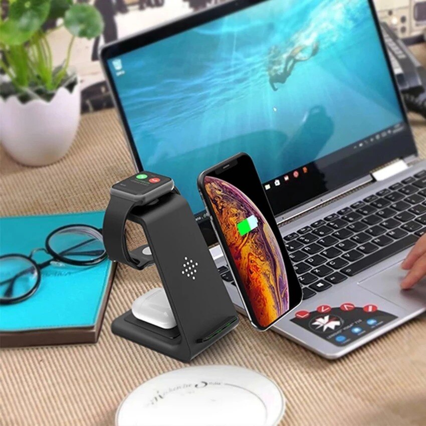 3 in kabellose ladestationen  qi 15w schnellladefunktion für iphone 13/12/11/8 pro max 1 airpods 5 apple watch 7 6 samsung