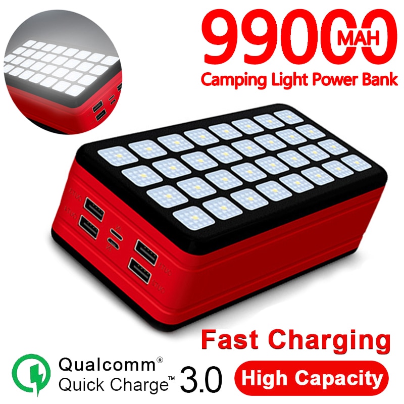 99000mAh Power Bank Large-Capacity Camping Lamp Portable Charger Outdoor Waterproof Powerbank for Xiaomi Mi iphone Samsung