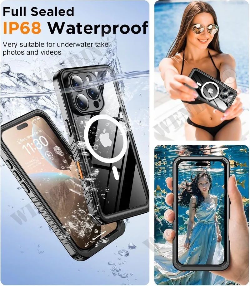 Ip68 vattentätt fodral för iphone 16 15 14 13 max plus metall aluminium dykning undervattens simning utomhussportsfodral