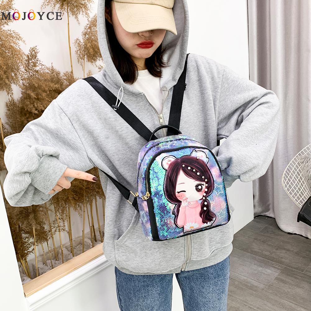 SchöNe Pailletten Frauen Mädchen Rucksack Karikatur Puppe Licht Schulter Schule Taschen