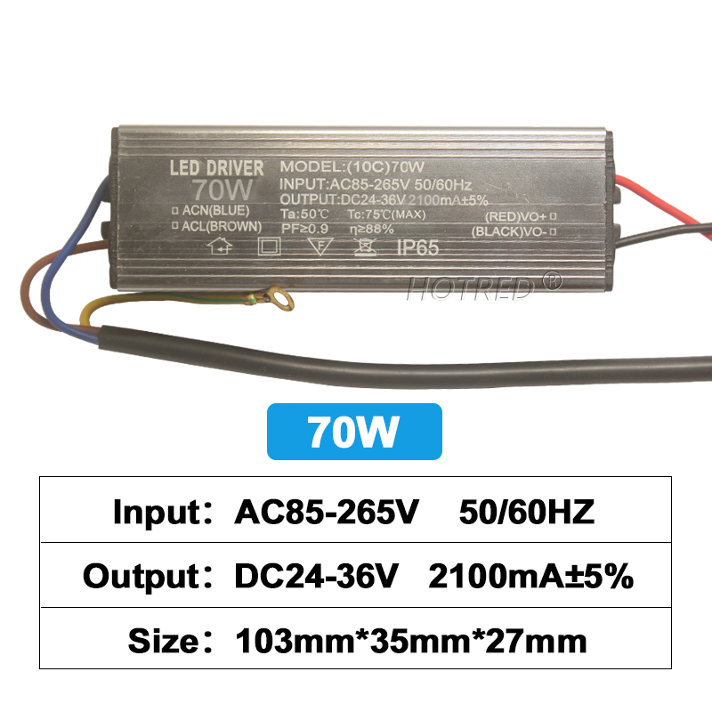 LED-Treiber, wasserdichte Beleuchtungstransformatoren, 10 W, 20 W, 30 W, 50 W, 70 W, 80 W, 100 W, DC24-36V, Netzteil 600 mA, 900 mA, 1500 mA, 2100 mA, 3000 mA: Gold