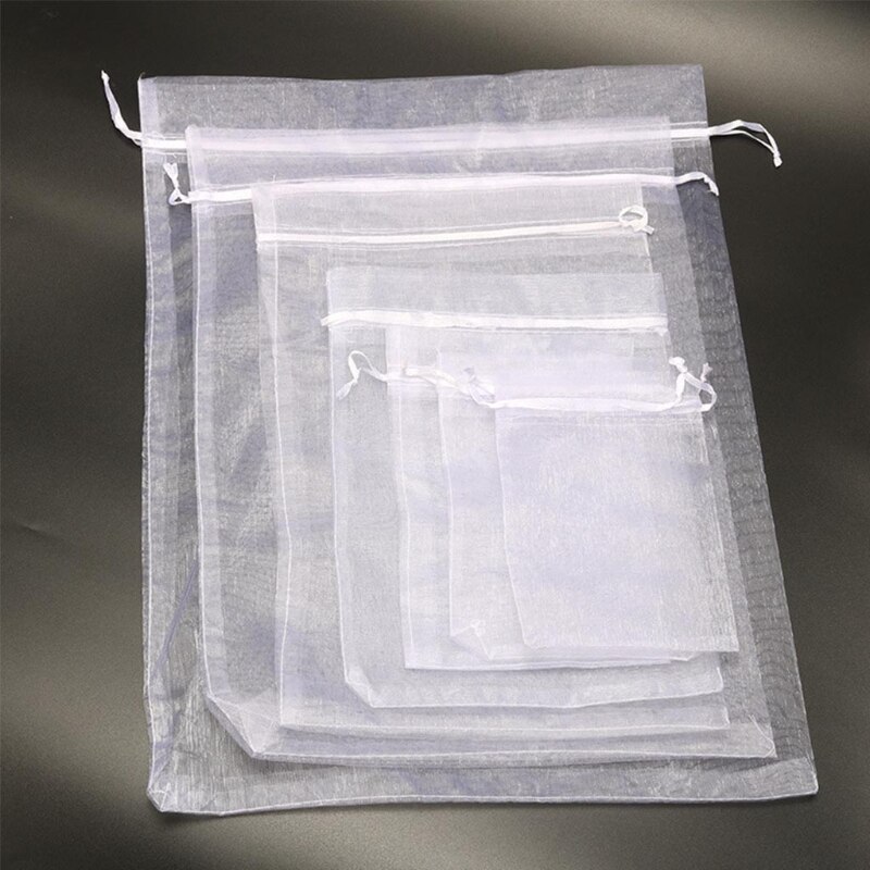 100Pcs Sheer Koord Organza Sieraden Pouches Wedding Party Kerst Halloween Thanksgiving Favor Bags 101A