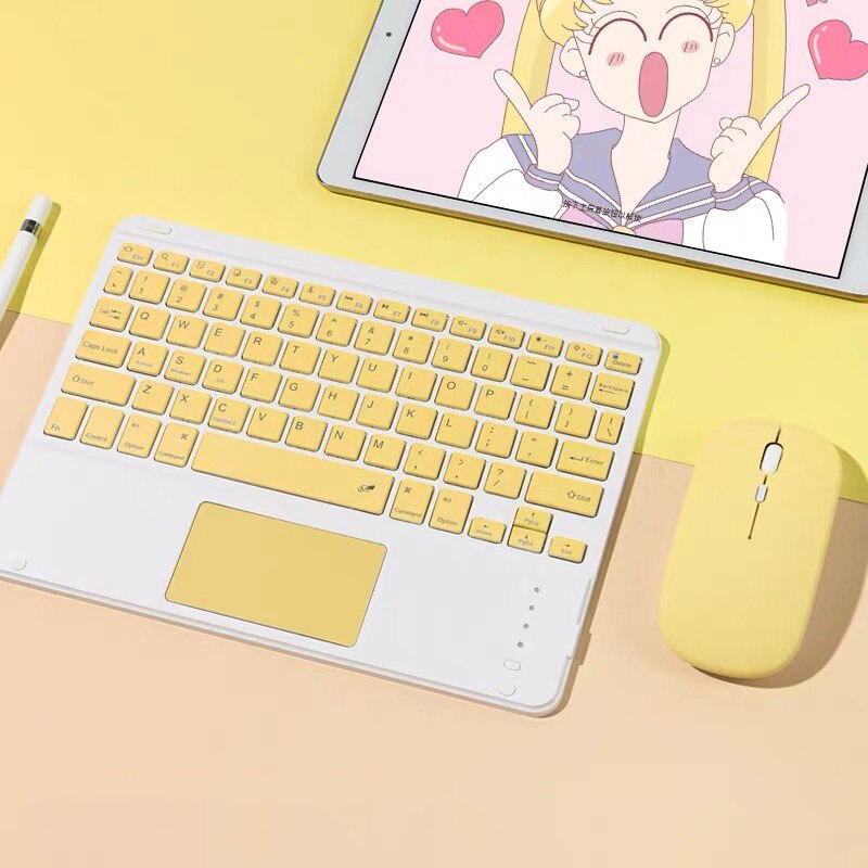 Universele Tablet Draadloos Toetsenbord En Muis Ultra Dunne Touchpad Toetsenbord Voor Huawei/Xiaomi/Samsung Tablet Bluetooth Toetsenborden: yellow touchpad set