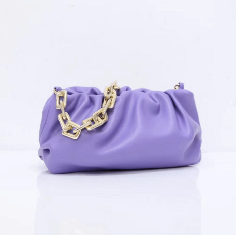 Caker merk dames grote pu leren tassen felle kleuren gerimpelde tassen zwarte ketting clutches tassen: Paars