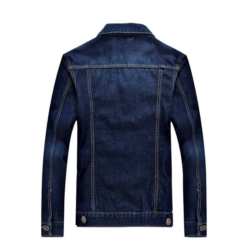 Spring Autumn Men Denim Jacket Jean Button Opening Slim Tops Stylish Simplicity Dark Blue Male Outerwear Clothing