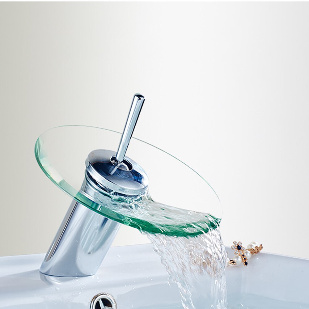 Jushfo watervalkraan mengkraan chroom gepolijste glazen rand kraan waterinlaatbuis kraan voor wastafel badkamer