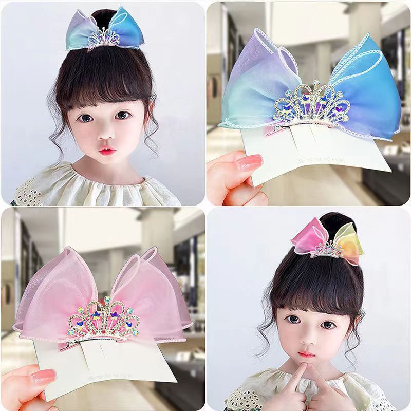 Lazos para el cabello de arcoíris Pastel, pinzas para el cabello con corona de princesa de Color degradado, horquilla con lazo de pie, pasador para niños, accesorios coreanos para el cabello