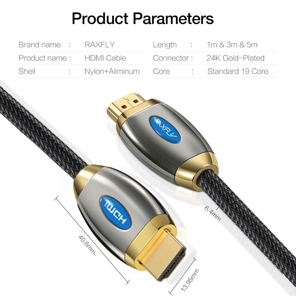 RAXFLY HTMI Cable 4K HTMI to HTMI 2.0 Cable Cord for PS4 Apple TV 4K Splitter Switch Box Extender 60Hz Video Cabo Cable HTMI