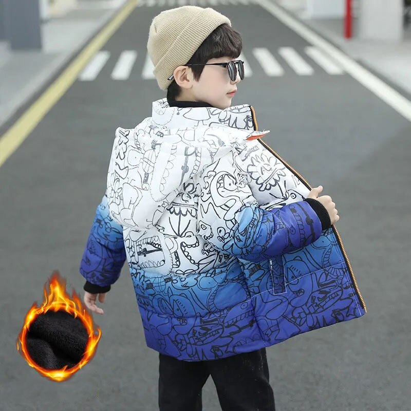 Novo 2021 inverno jaqueta de poliéster para o menino moda gradual mudança com capuz manter quente algodão casaco bonito casual roupas das crianças