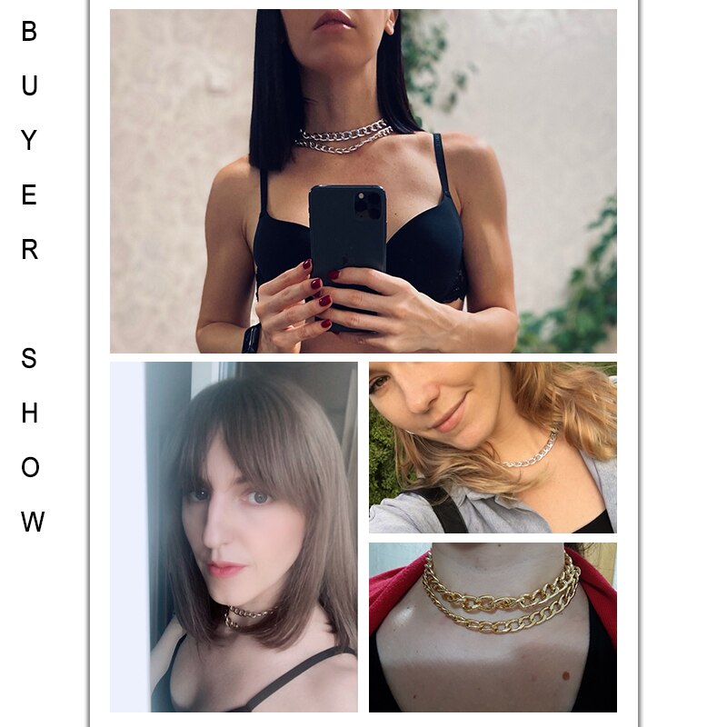 Punk Felsen Aluminium Kette Halsband Halsketten Für Frauen Chocker geschichtet Verknüpfung Kragen Glanz Licht Gewicht Schmuck Schlüsselbein ErkläSprosse