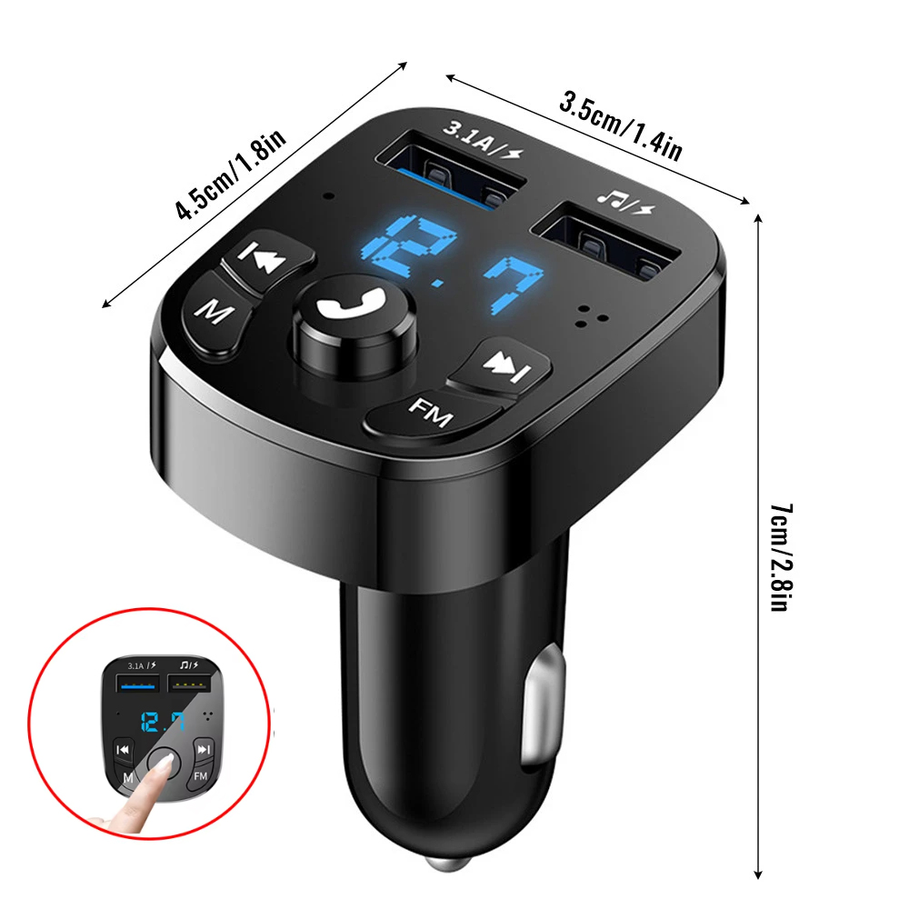 Transmisor Fm para coche, Bluetooth 5,0, Aux, Kit inalámbrico manos libres para coche, cargador de coche Usb Dual, modulador Fm de Radio, adaptador de reproductor Mp3: Negro