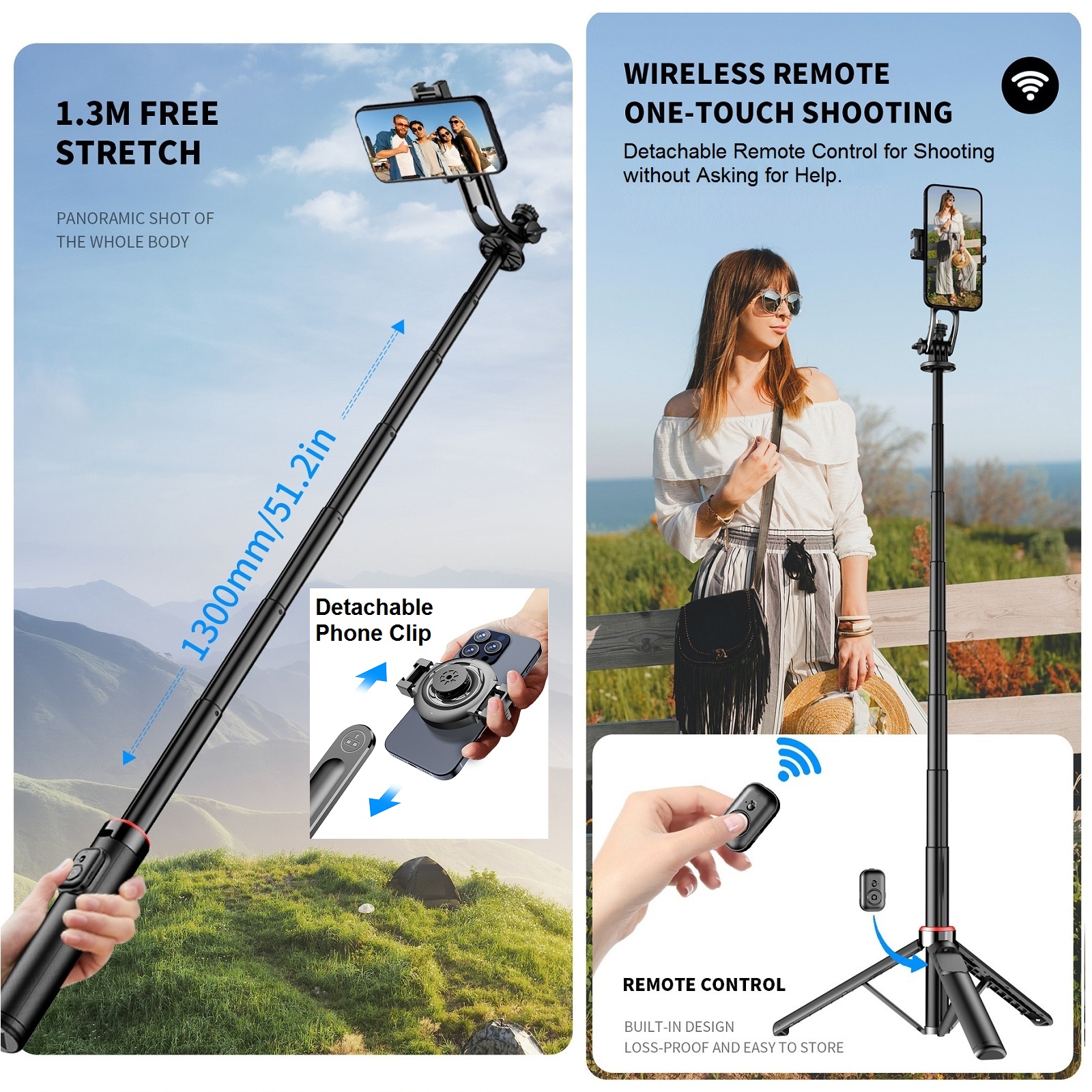 Magnetisch Selfie Stick-statief voor iPhone, 51" telefoonstatief compatibel met Magsafe reisstatief voor iPhone Android-telefoons