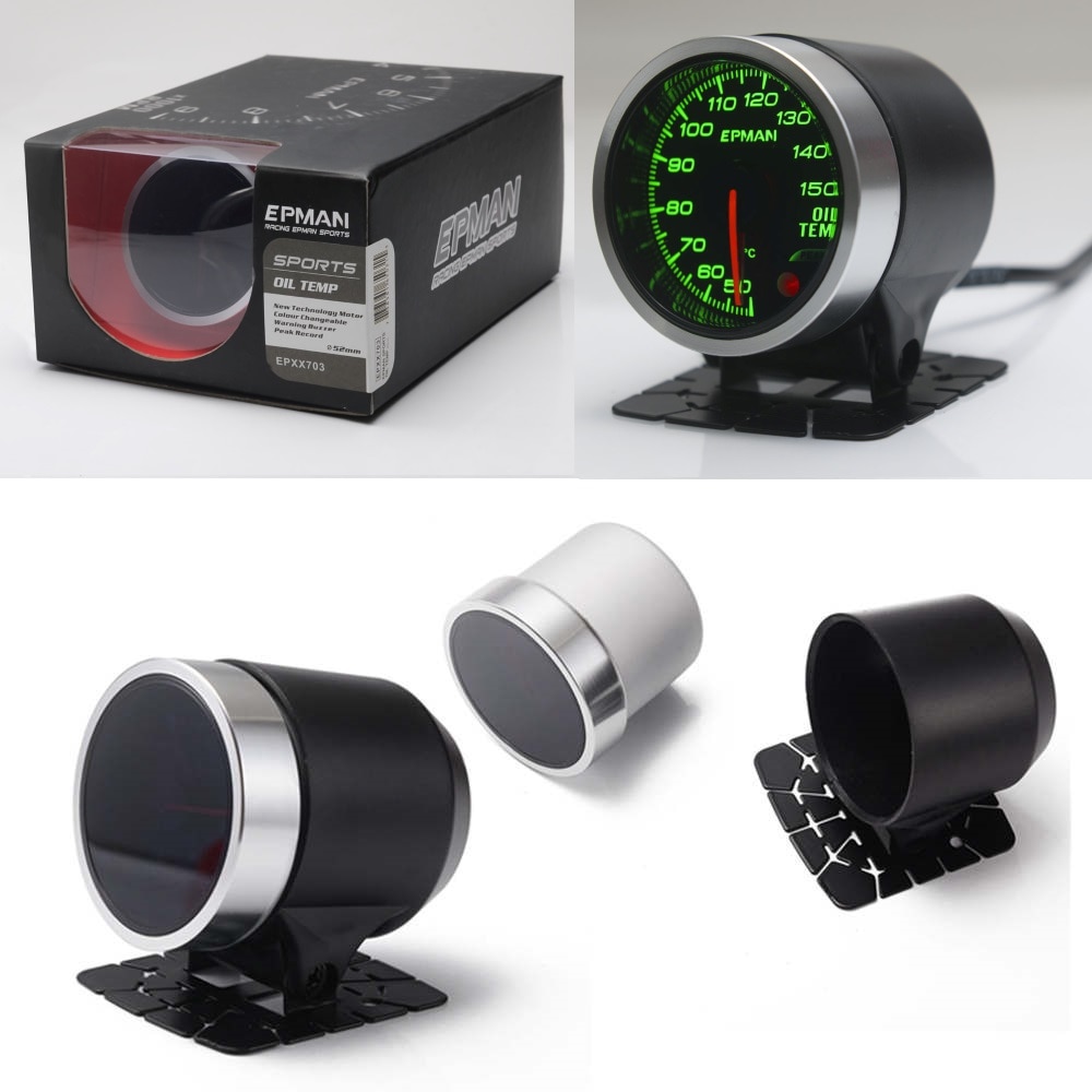 EPMAN 2&quot; 52mm Car Smoke Oil Temperature Gauge Oil Temp Meter +Sensor+Mount Bracket Cup Holder 7Color +3Color Blacklights EPXX703