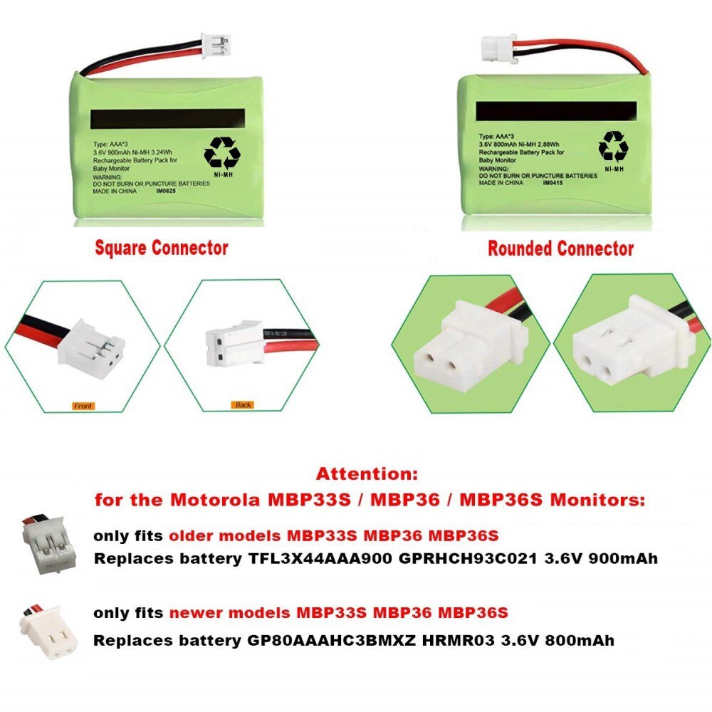 3.6v ni-mh batteri för motorola babyvakt mbp 33xl ( passar endast mbp 33s mbp 36 mbp 36s nyare 800 mah version) mbp 481 mbp 482 mbp 483