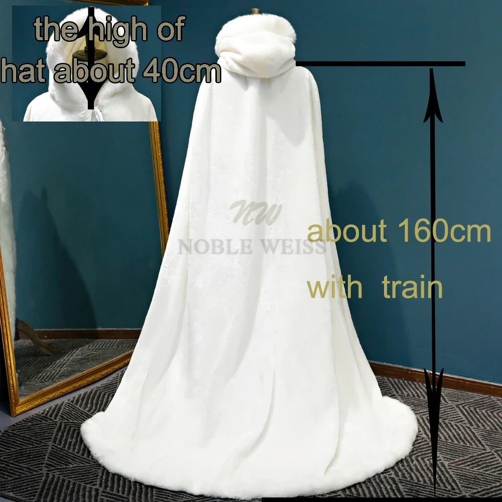 Winter Lange Warme Bruiloft Capes White Wedding Cloak Floor Lengte Bruid Sjaal Faux Fur Cape Jas Volwassen Bridal Wrap