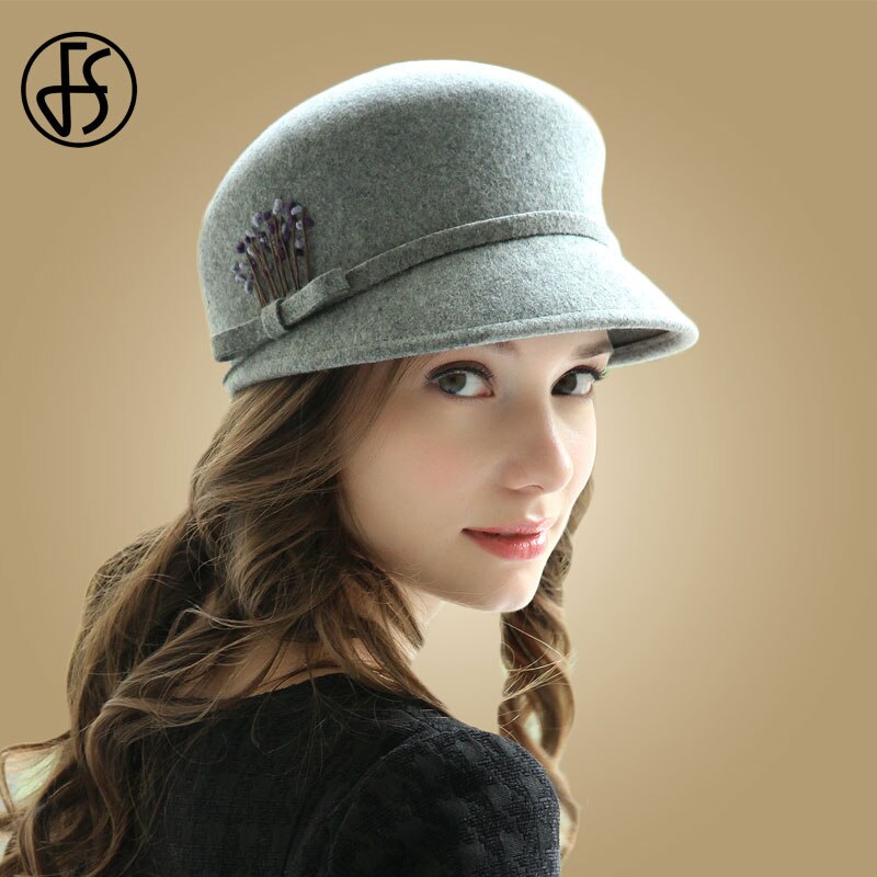 Fs Fedora Hoed Voor Vrouwen Wol Brede Rand Zwart Roze Winter Vilten Hoeden Mode Dames Cloche Hoed Kerk Chapeau: Grijs