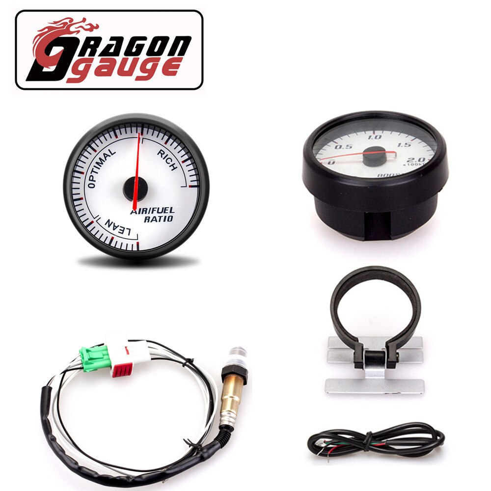 「DRAGON」 60MM Air Fuel Ratio Gauge Pointer Display With Gauge Rack and Narrowband O2 Oxygen Sensor Car Gauge Fit for 12V Car: With sensor