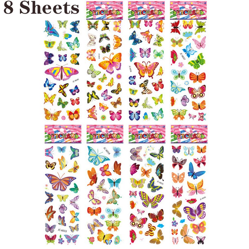 20/8 Diffetent Lenzuola 3D Puffy Adesivi All'ingrosso per le Ragazze Dei Ragazzi Animale di Pesce Auto Dinosauro Del Fumetto Classic Education Giocattoli Per Bambini Regali: 8 sheets butterfly