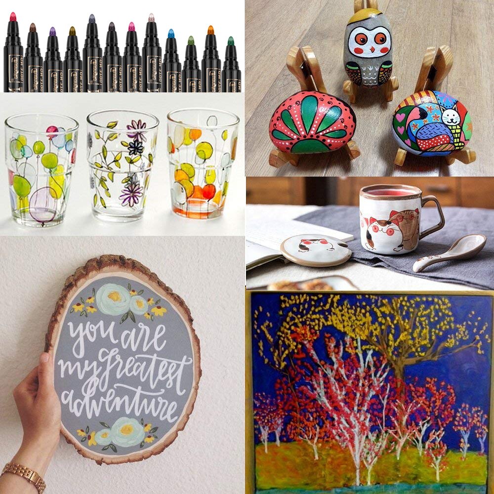 12/20 Color Permanent Acrylic Paint Pens for DIY Photo Album, Art Rock Painting, Card Making, Metal and Ceramics, Glass