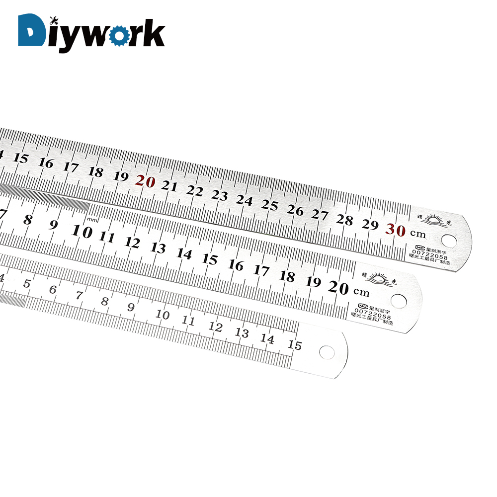 DIYWORK Double Sided Measuring Tools Stainless Steel Precision Straight Ruler Metal Rule 15cm 20cm 30cm Gauging Tool